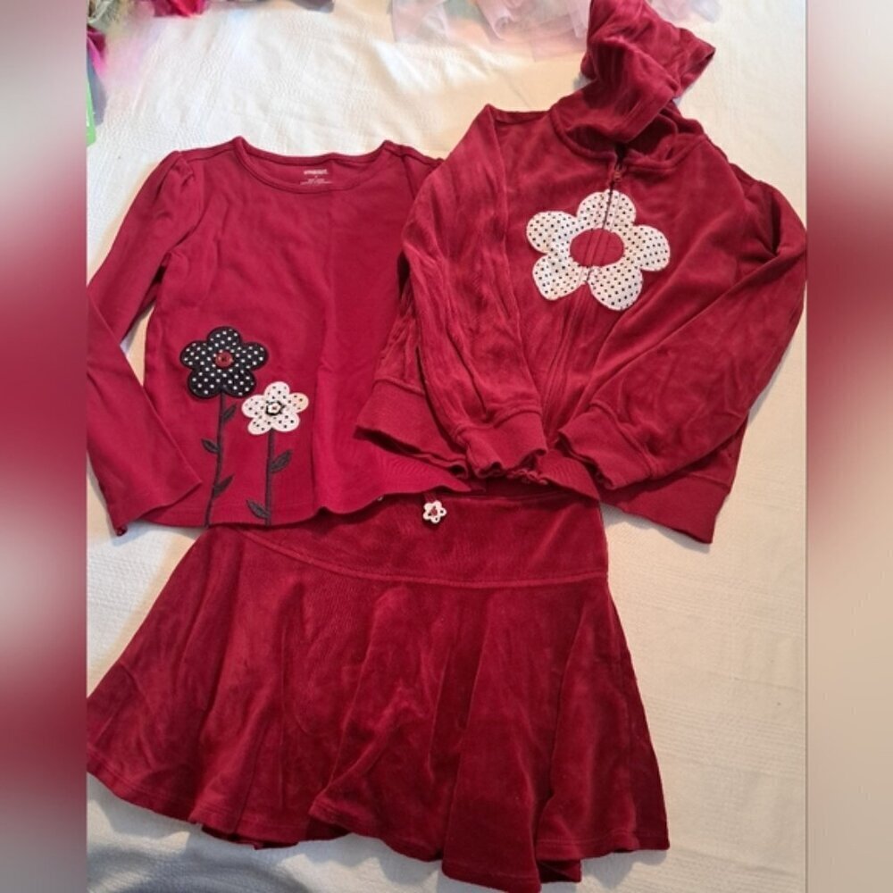 Gymboree girls size 7-8 red velour jacket & skirt long sleeve shirt, VGUC